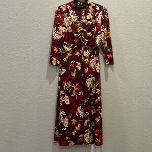 Maggie, London, maroon and floral print maxi dress. Size 6.